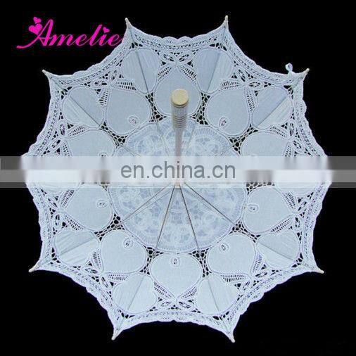 A0186 White Lace Ladies Sun Parasol with Heart Pattern