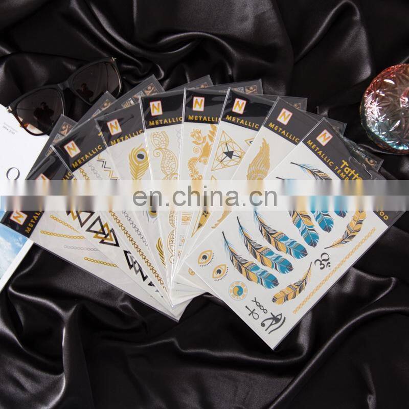 2017 hot metallic gold temporary hand body sticker tattoo