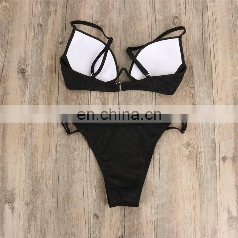 American Classical Beach Solid Bikini Set Two Pieces Summer Hot Sexy G String Swimsuit Woman Micro Push Up Swimsuit