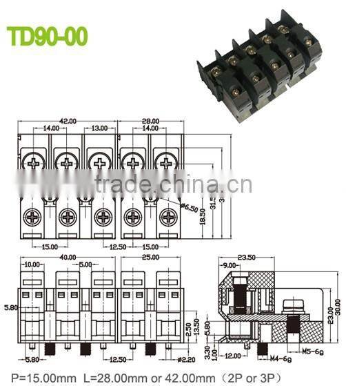 Electrical Feed Through Terminal Block Connector 600 Voltage 90A termin Block