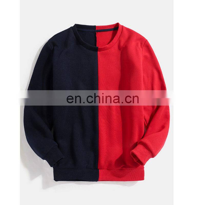 OEM men's loose sports contrast stitching long-sleeved round neck pullover sweater