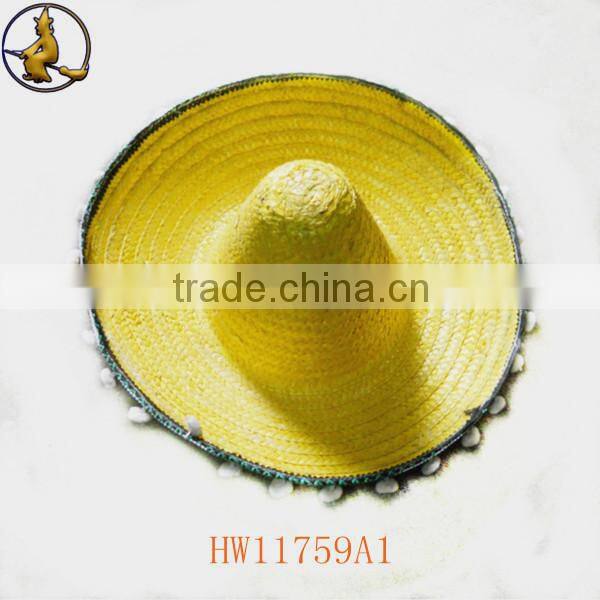 New Style Big Bright Yellow Mexico Straw Hat