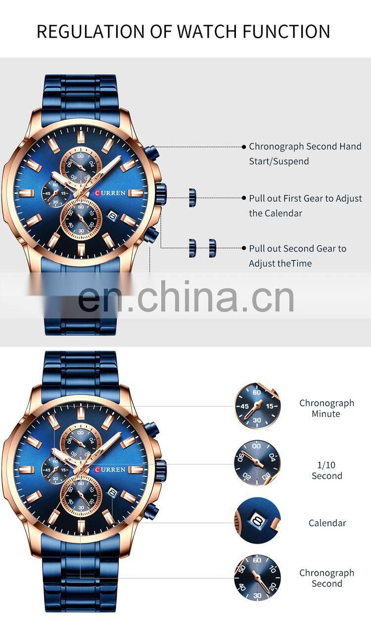 CURREN 8348 Men Stylish Big Dial Quartz Watches Stainless Steel Chronograph Calendar Business Classic Dress Mens Watch