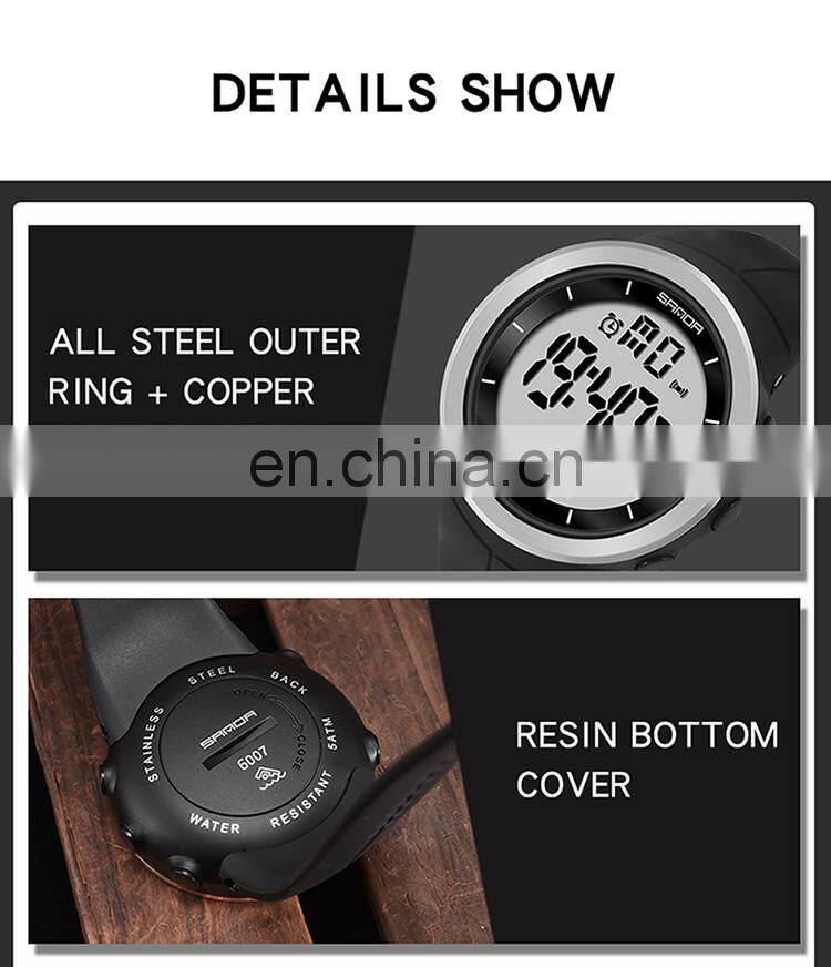Sanda 6007 Sports Men LED Electronic Watch Chrono Alarm Waterproof Functional Digital Wristwatch