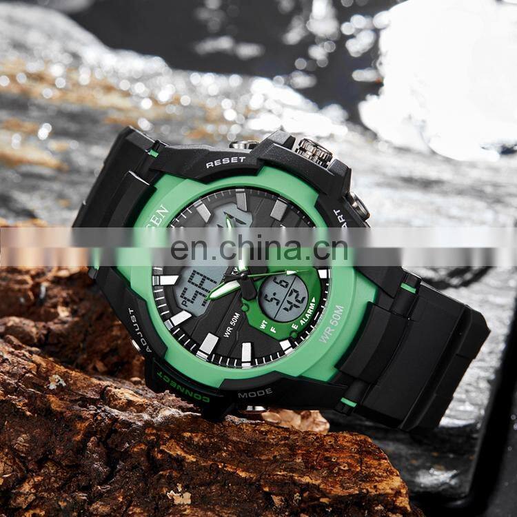 OHSEN AD1901 Men Fashion Multi-function Calendar Date Digital Quartz Watch Silicone Strap Male Sports Hands Watches