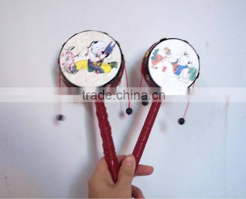 kids toy rattle drum, custom logo print hand drum, Chinese traditional tambourine