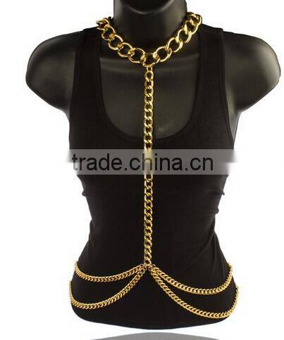 Black & Goldtone Multi Layered Chains with Matching Earrings Jewelry Set