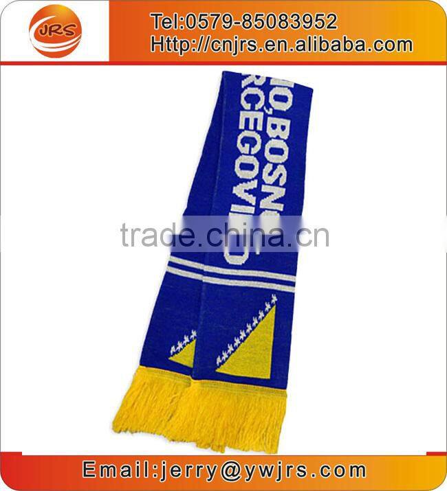 Promotional custom knitted fans gift wholesales scarf,jacquard knitting pattern scarf