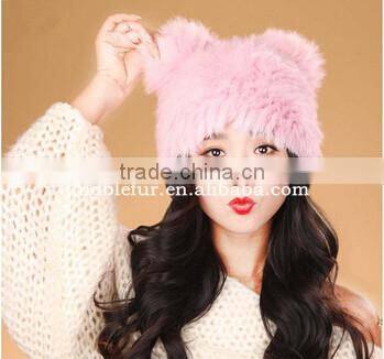 lovely Korean style rabbit fur winter beanie animal ear hatcute fluffy headwear