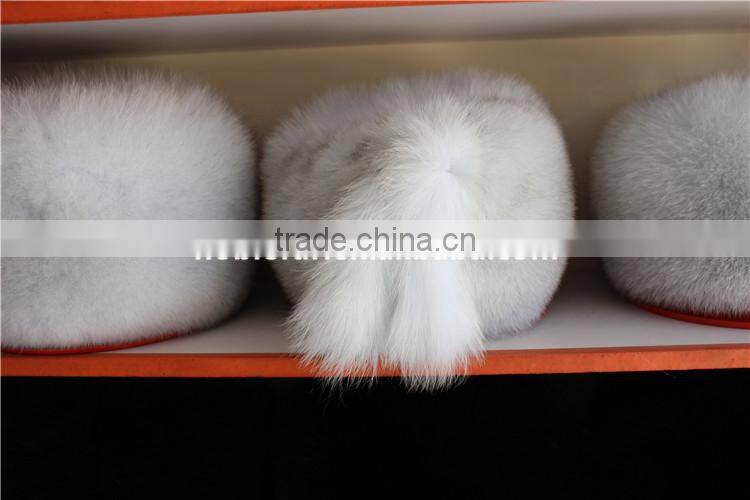 Christmas Present Cap Women Winter Warm Real Fox Fur Princess Hat With Tail