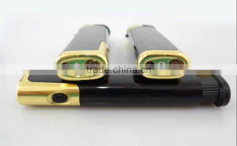 wholesale black color windproof electronic lighter, refillable cigarette lighter with led