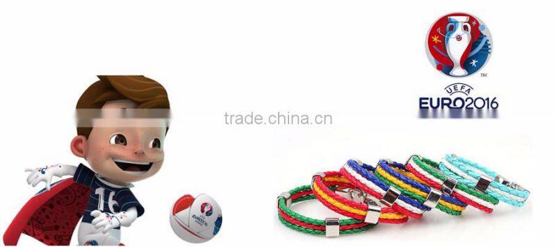 2016 Euro cup leather wrap nationall flag bracelet