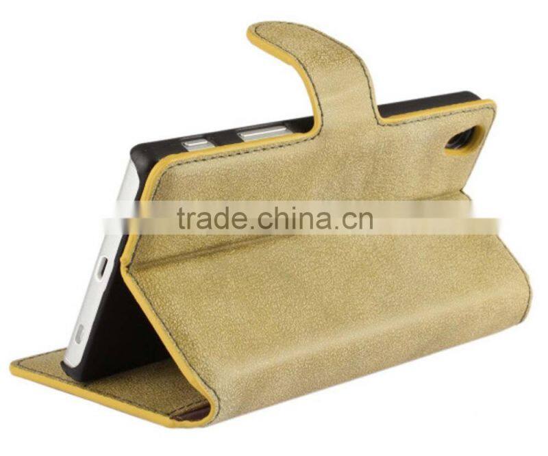 PU leather with magnet stand case Vintage Retro Dull Polish Folio Flip holder cover for Sony Xperia Z5