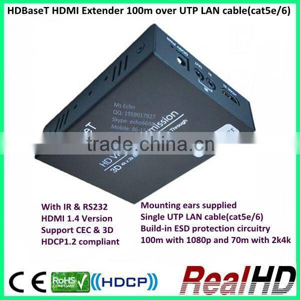 2016 Hottest Product 100m V1.4 HDBaseT HDMI Extender by cat5e/6