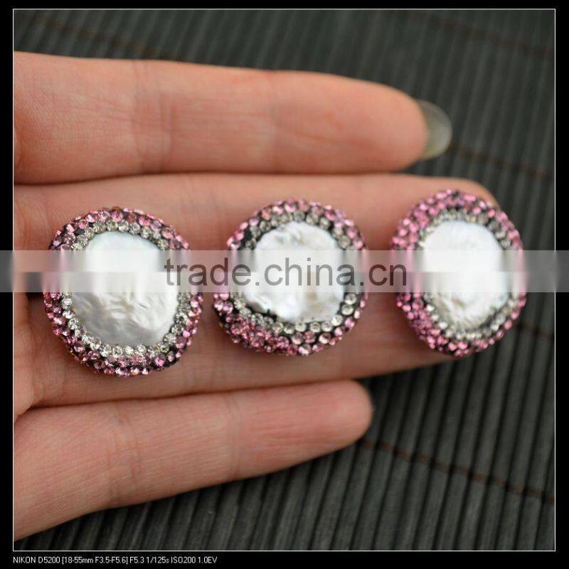 LFD-0052B Wholesale DIY Pave Pink Rhinestone Pearl Connector Spacer Beads For Bracelet Jewelry Making