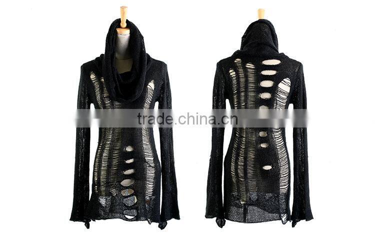 M-012 Wholesale Fashion Gothic Fuzzy Broken Mesh Sweaters Knitting Patterns