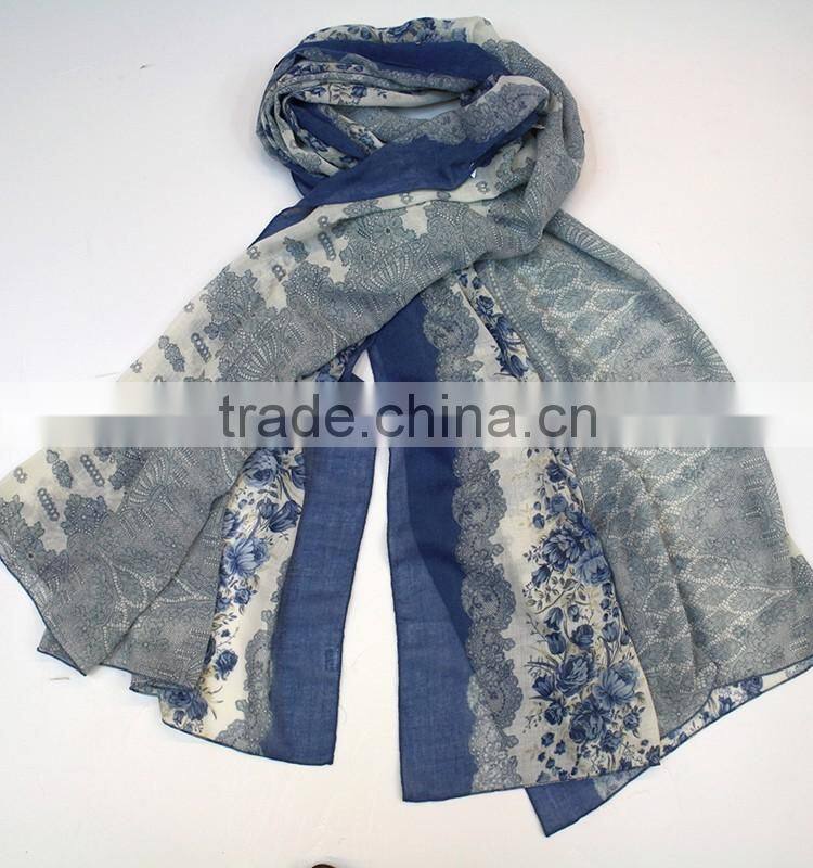 Wholesale Flower Design Printed Plain 100% Viscose Scarf