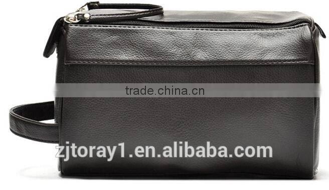 2015 Faux Men's PU Leather Cosmetic Makeup Bag For Men New Style Wash Hotel Toiletry Bag