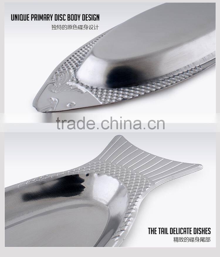2015 hot products modern designs stainless steel fish shape multipurpose kitchen dinner plate