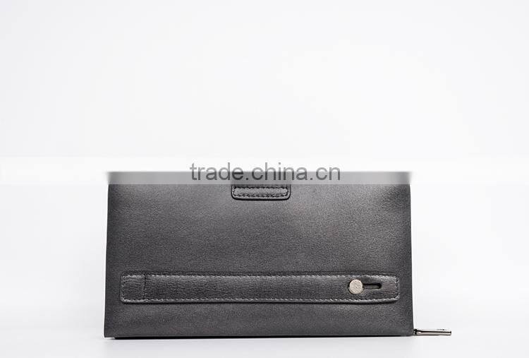 Brown Smooth Leather Men's Carrying Wallet Case Clutch Cell Phone Zippered Pouch