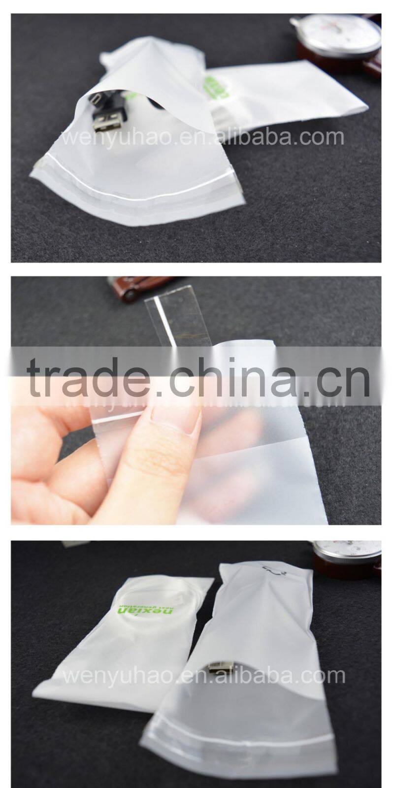 self-adhesive CPE USB packaging plastic frosted cpe bags factory wholesale