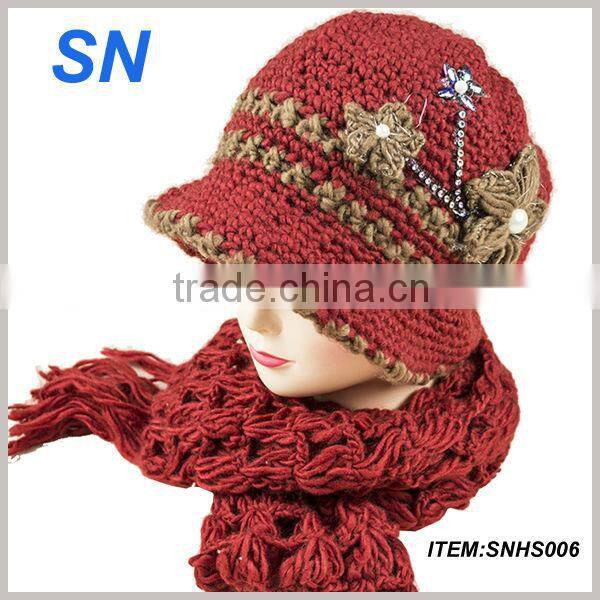 Winter fashion lady hat and scarf set