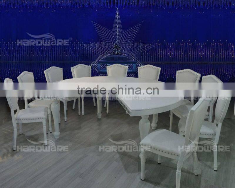 White MDF top metal leg half-moon wedding table banquet table