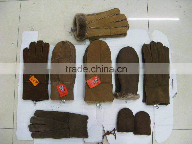HS143 NEW! Brown Men's 100% REAL SHEEPSKIN SHEARLING NICE & WARM REAL LEATHER Glove& mitts