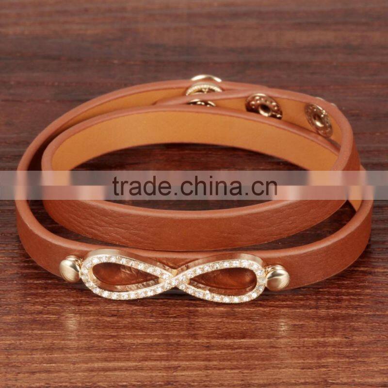 promotional items for 2016 double layers brown genuine leather bow and arrow bracelet with infinity