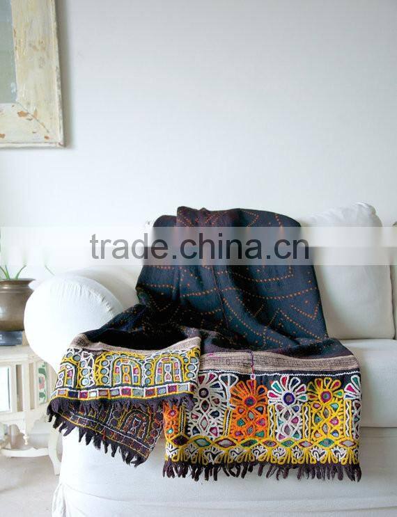 Handmade Woollen Rabari Throw Vintage Rabari Shawl Gypsy Kutch Rabari Shawl