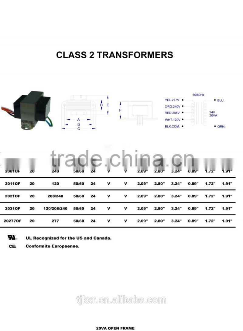 UL cul approved 5VA 24V control transformer class 2 , with 2-year product warranty and life insurance liability
