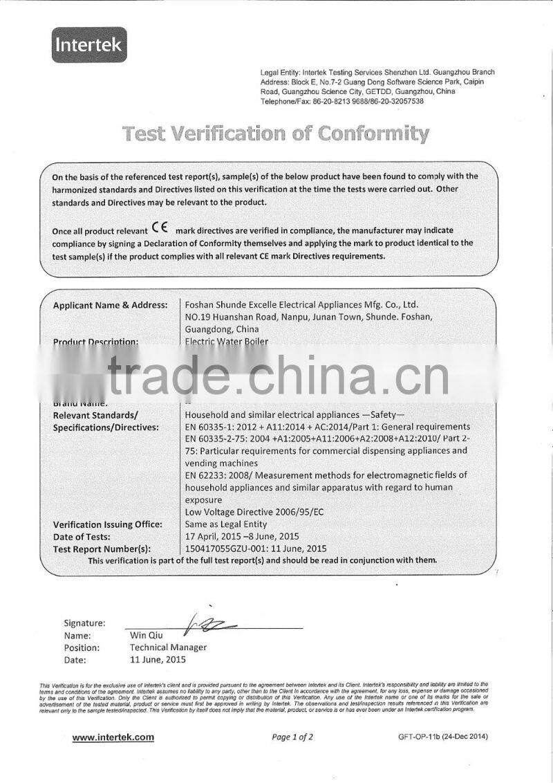 16L High quality Stainless Steel Manual Fill Electric Single Layer Drinking Water Boiler