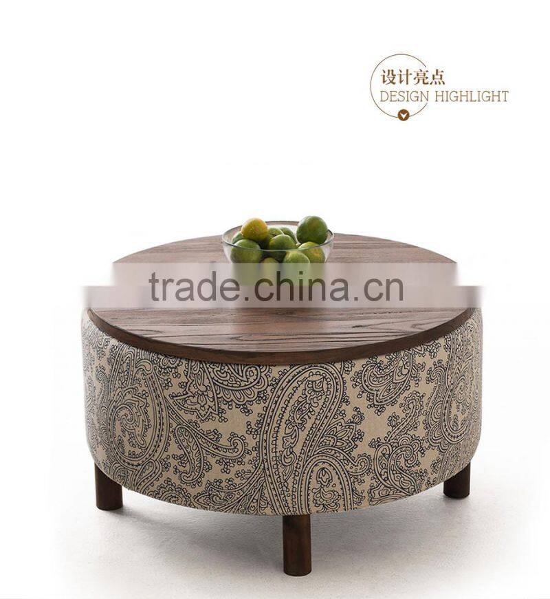 Modern Storage Fabric Ottoman,Wooden Coffee Table