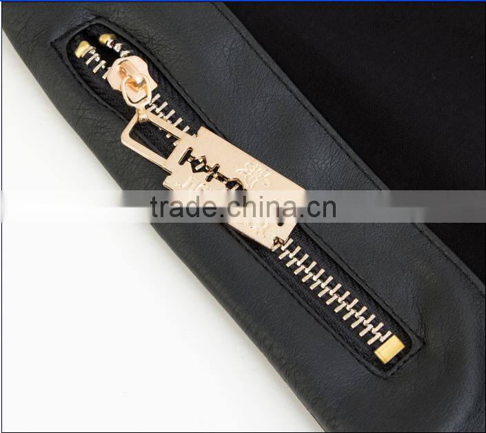 Ladies Side Spell Leather PU Zipper Leggings With Two Pocket Back