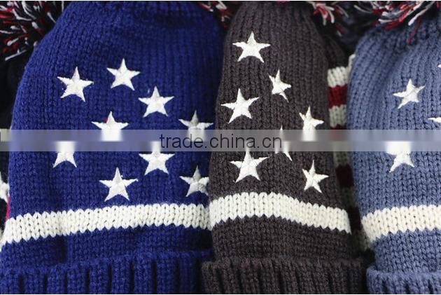 Winter Ski Beanies Knit Hats with Pom Pom for Lady