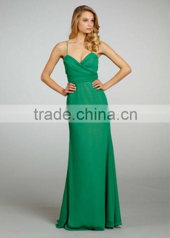 Custom Made Wholesale Spaghetti Strap A-line Rose Lining Criss Cross Draped Bridesmaid Dress 5304