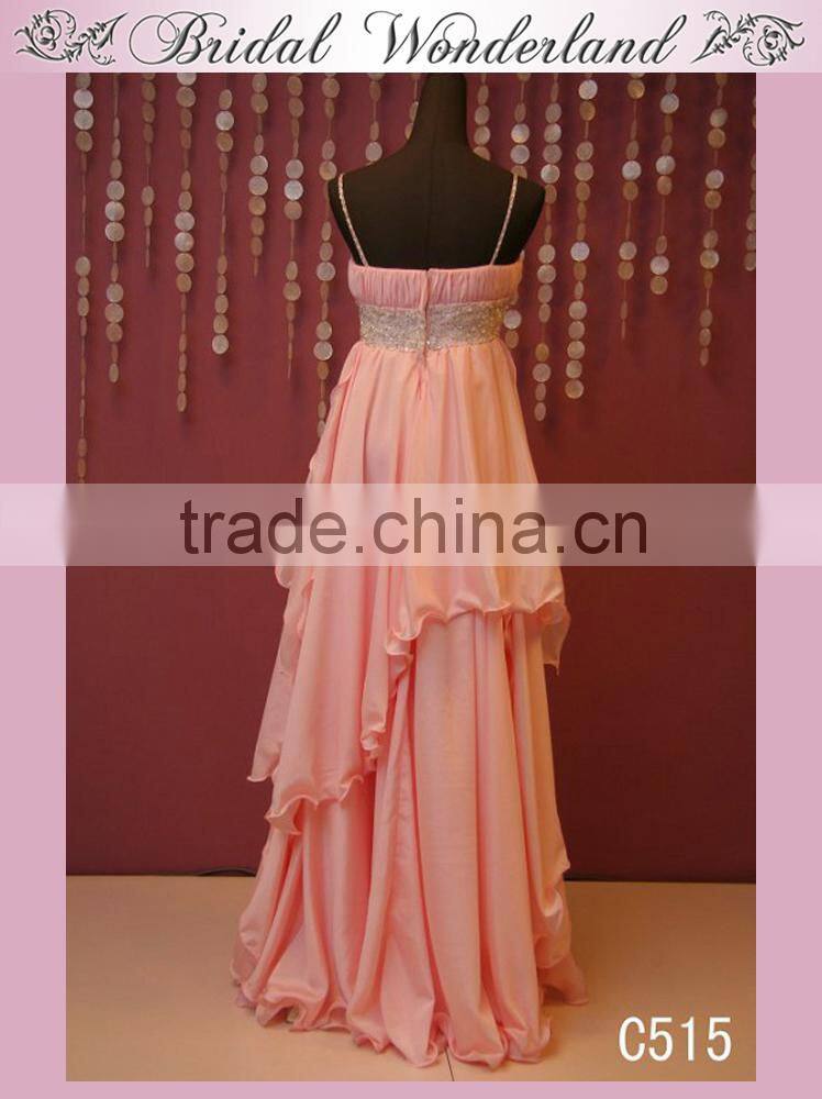 Cheap indian pink chiffon beaded evening dress for fat women