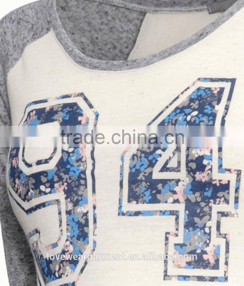 Wholesale cheap long sleeve casual raglan sleeve maternity t-shirt with number print