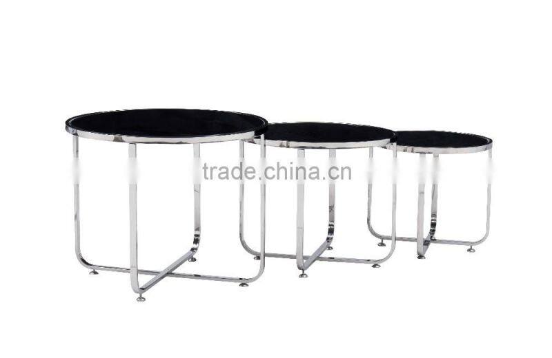Chrome frame with glass top nesting table