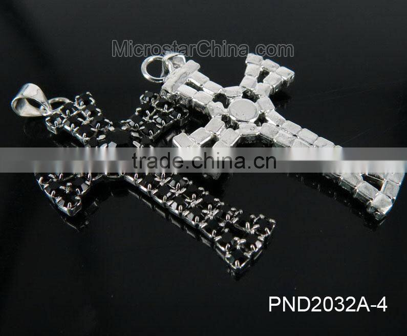 Fashion black color copper clear rhinestone cross locket pendant necklace