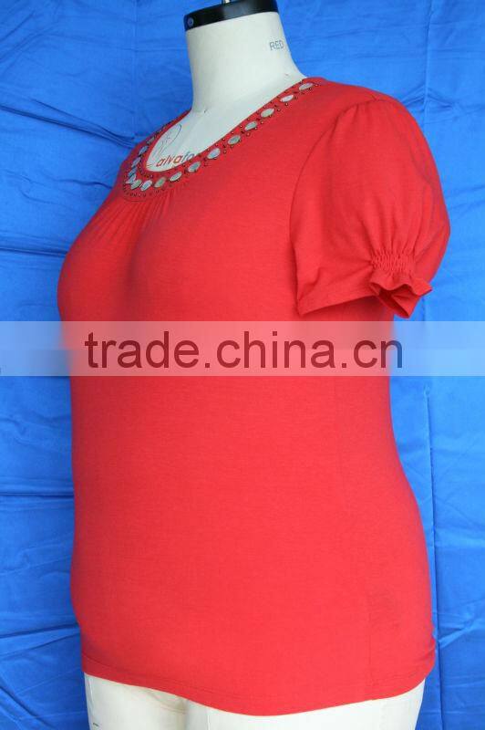 Fashion red color neck design of blouse women shirt model