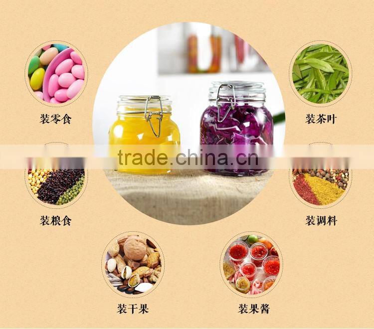 0.5L 0.7L Recycled airtight Round shape glass jar with metal clip top lid for kitchen and food