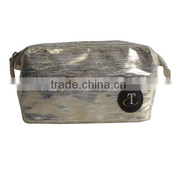 Gold PU cosmetic bag/trending brand cosmetic bag wholesale alibaba