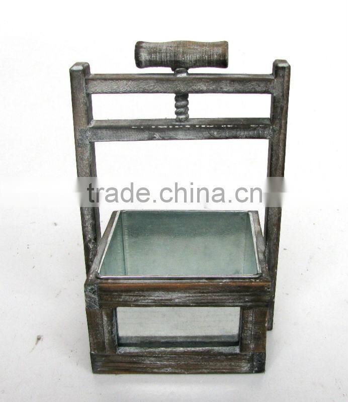 Antique Wooden Flowerpot with Handle