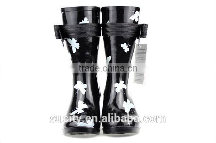 butterfly wedge heel womens rubber rain boots with strap