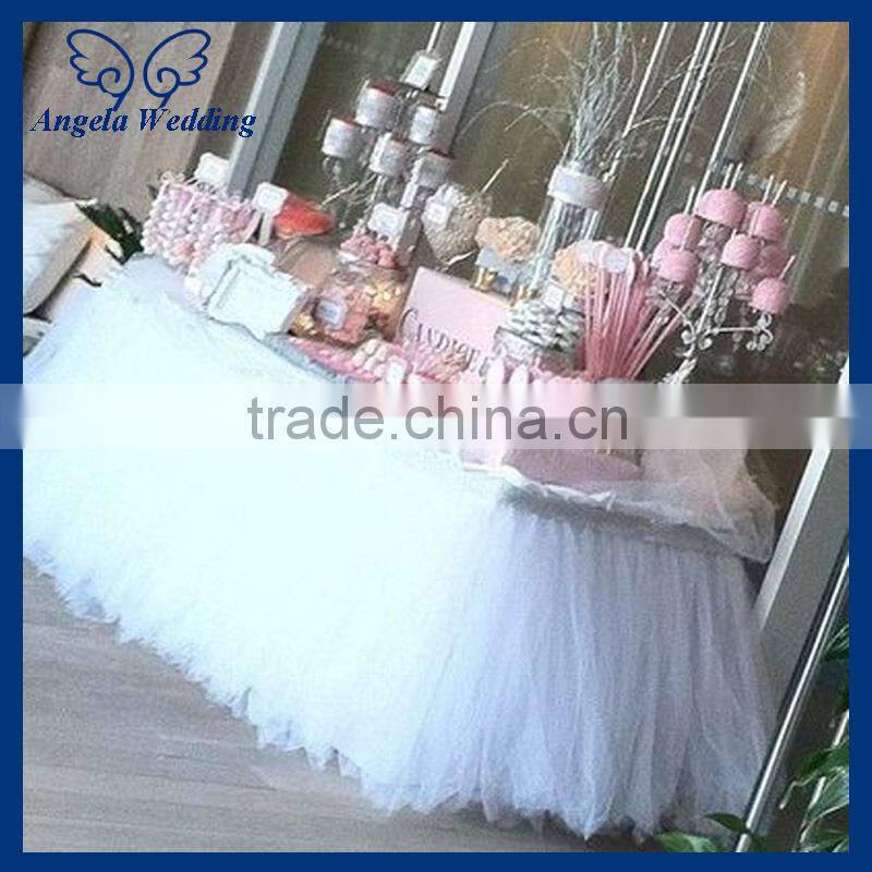 SK005H New arrival 2015 beautiful bridal ruffled wedding pink tulle table skirt