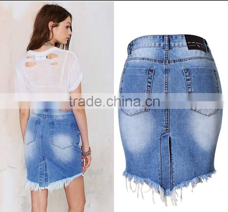 2016 Summer Women Bulk Wholesale Damaged Wrap Jeans Tassel Designs Slim Short Ripped Denim Office Skirt Crushed Skirts Ladies