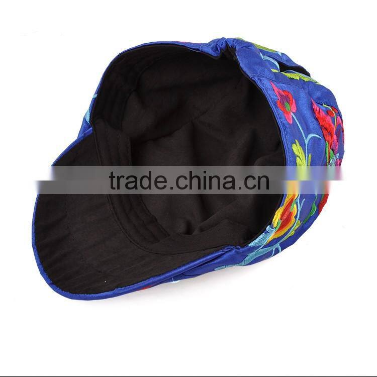 National style vogue hat canvas hmong cap 3d flower embroidery hat in wool yarn