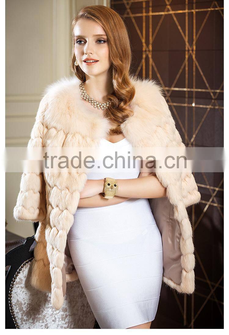 half sleeve winter long rabbit fur coats women made in China