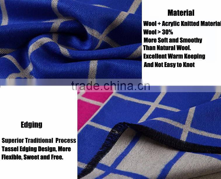 China Red Tartan Grid Plaid Shawl Pashmina Poncho Scarf for Ladies Girls Winter Late Autumn